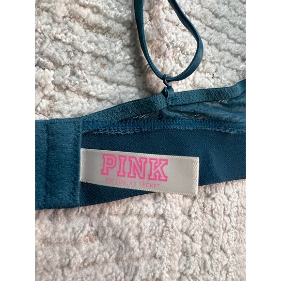 Victoria's Secret PINK Teal Logo Print Wireless Bralette Comfort Bra 34B - Picture 11 of 12